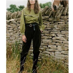 Doen Renoir Blouse Top in Chartreuse Green Cypress Calico Print in a Size XL